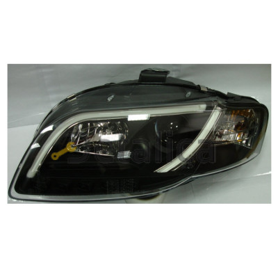 Фара левая+правая комплект тюнинг линзованная с светящимися секциями рег мотора внутри черная для Ауди А4 от 2005 (Sonar)