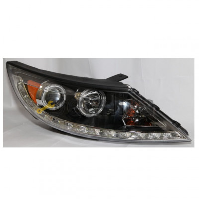 Фара левая+правая комплект тюнинг линзованная DEVIL EYES с светящимся ободком без корректора внутри черная для Киа Спортейдж 3 от 2010 (EAGLE EYES)