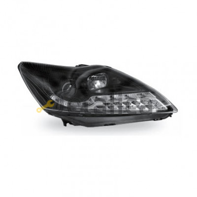 Фары комплект-тюнинг линзованные (с диодными указателями поворота) JUNYAN внутри черная для Форд Фокус 2 рестайл