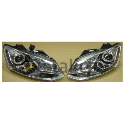 Фара левая+правая комплект тюнинг линзованная с регулятором мотора внутри хром для Фольксваген Поло 5 от 2010 (Eagle Eyes )