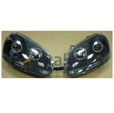 Фары тюнинг-комплект линзованные с светящимся ободком диод с регулятором мотора внутри чёрные для Фольксваген Джетта 5 оот 2005 (Eagle Eyes)