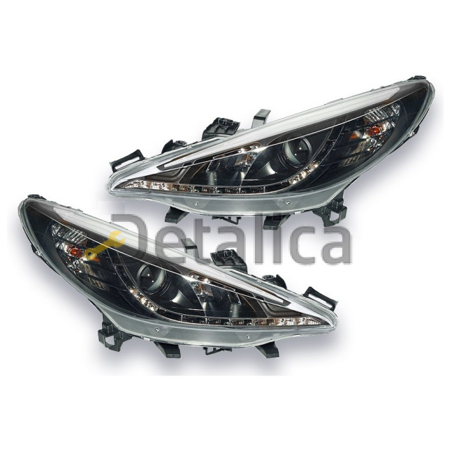 Фары тюнинг-комплект линзованные без птф внутри чёрные для Пежо 207 Devil Eyes