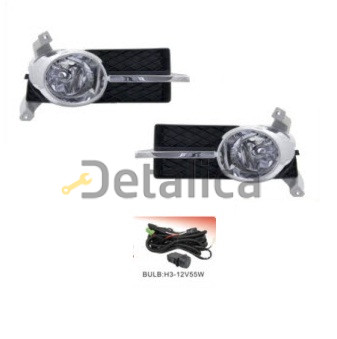 Фара противотуманная левая комплект с проводкой кнопкой , решетка бампера хромированная для Шевроле Авео Т250