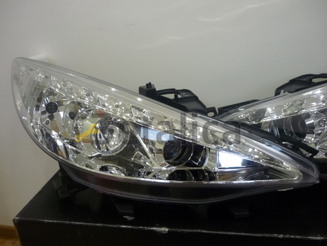 Фары тюнинг-комплект линзованные без птф с регулятором мотора для Пежо 207 Junyan