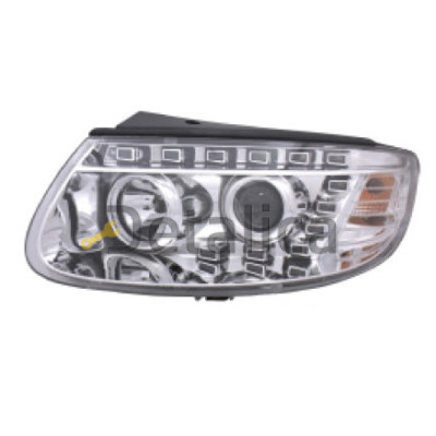 Фары комплект-тюнинг со светящимся ободком и регулятор мотора хром для Хендай Санта Фе 2 от 2006 (EAGLE EYES)