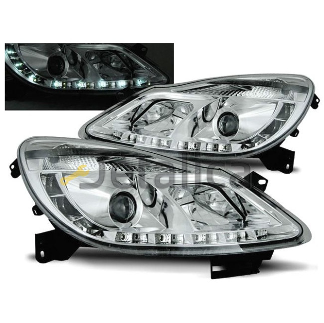 Фара левая+правая комплект тюнинг линзованная DEVIL EYES SONAR внутри хром для Опель Корса D