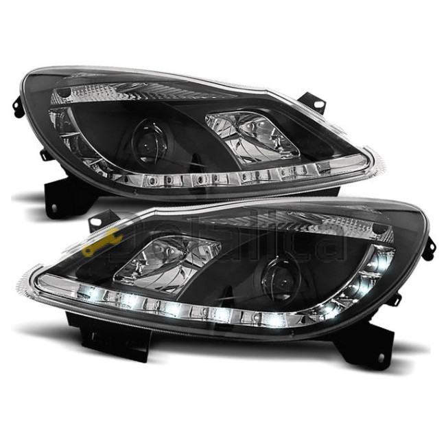 Фара левая+правая комплект тюнинг линзованная DEVIL EYES SONAR внутри черная для Опель Корса D