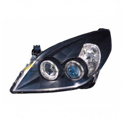Фары тюнинг-комплект линзованные с 2 светящимися ободками внутри чёрные для Опель Вектра С от 2005