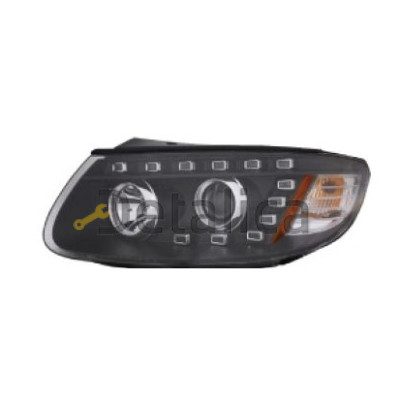 Фары комплект-тюнинг со светящимся ободком механ внутри чёрные для Хендай Санта Фе 2 (EAGLE EYES)