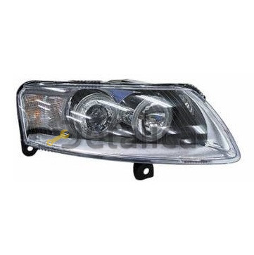 Фара левая+правая комплект тюнинг под корректор линзованная с 2 светящимися  ободками внутри хром для ауди а6 от 2004