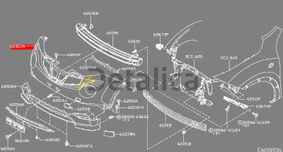 Бампер передний для Ниссан Жук F15E от 2015 рестайлинг без омывателей