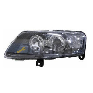 Фара левая+правая комплект тюнинг под корректор линзованная с 2 светящимися  ободками внутри черная для Ауди С6 от 2004 (Depo)