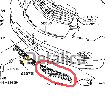 Решетка бампера передняя левая оригинал для инфинити ех35/37 от 2008