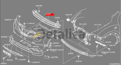 Наполнитель переднего бампера для Ниссан Жук от 2015 годо рестайлинг