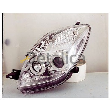 Фары комплект-тюнинг линзованная DEVIL EYES с 2 светящимся ободками SONAR внутри хром для Тойота Ярис 2 2006-2008