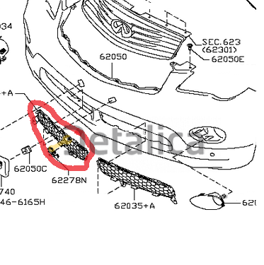 Решетка бампера передняя правая оригинал для инфинити ех35/37 от 2008