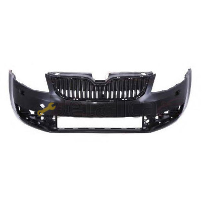 Бампер передний Шкода Октавиа А7 без омывателей и датчиков с решеткой радиатора оригинал