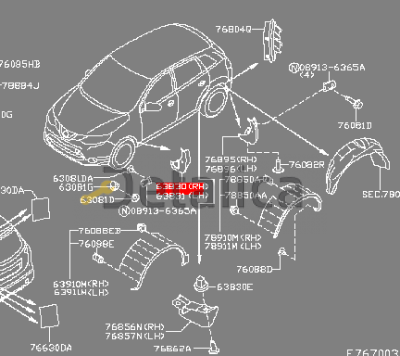 Брызговик передний правый для Ниссан Кашкай J11E оригинал анг.