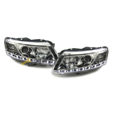 Фара левая+правая комплект с DRL  дневные ходовые огни  тюнинг ксенон линзованная внутри хром для Ауди А6 от 2004 - 2008 (Sonar)