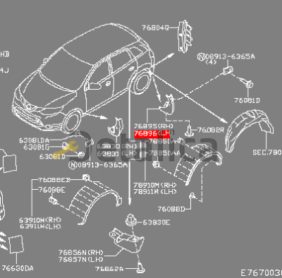 Брызговик задний левый для Ниссан Кашкай J11E Китай