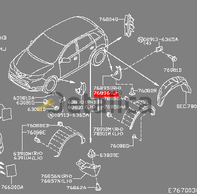 Брызговик задний левый для Ниссан Кашкай J11E Китай