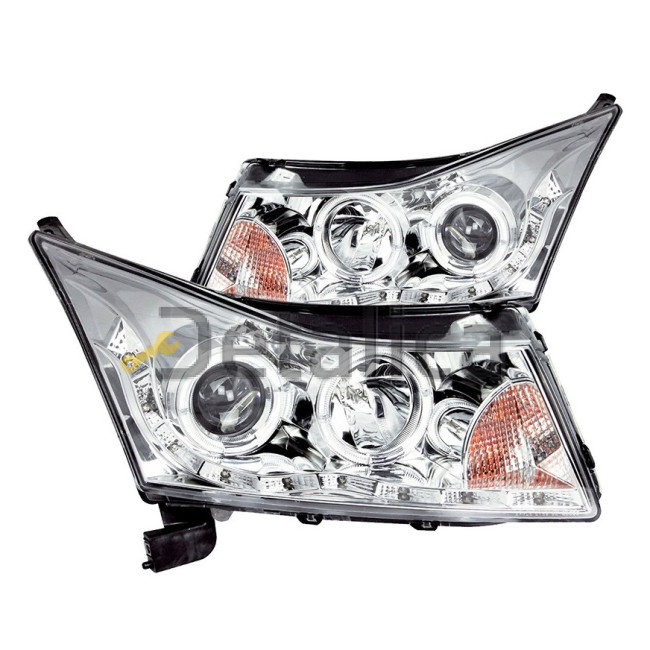 Фара левая+правая комплект тюнинг линзованная  DEVIL EYES с светящимся ободком без корректора EAGLE EYES внутри хром для Шевроле Круз      001H-N