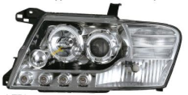Фара для Митсубиси Pajero III Л+П (комплект) тюнинг, линзованная, светящ.ободок, диод (Eagle Eyes), внутри хром