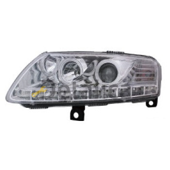 Фара левая+правая комплект тюнинг линзованная без корректора внутри хром для Ауди А6 от 2004 - 2008 (Eagle Eyes)