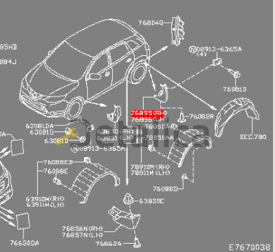 Брызговик задний правый для Ниссан Кашкай J11E Китай