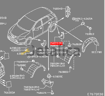 Брызговик задний правый для Ниссан Кашкай J11E Китай