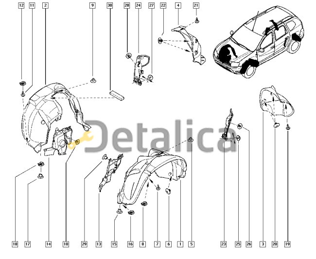 Подкрылок переднего крыла правый для Рено Дастер