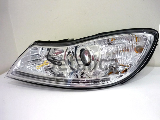 Фары комплект с светящимся ободком рег мотора диодная внутри хром Шкода Октавия А5 2008-2012 (Sonar)