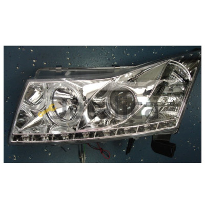 Фара левая+правая комплект тюнинг линзованная DEVIL EYES с светящимся ободком  SONAR внутри хром для Шевроле Круз