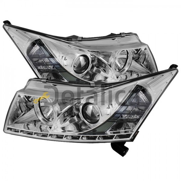 Фара левая+правая комплект тюнинг линзованная DEVIL EYES с светящимся ободком  SONAR внутри хром для Шевроле Круз