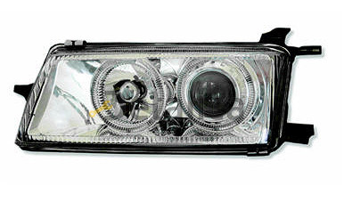 OPEL VECTRA фара лев тюнинг линзован с 2 светящ ободк внутри хром