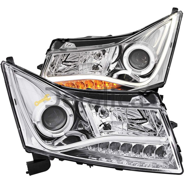 Фара левая+правая комплект тюнинг линзованная DEVIL EYES с светящимися ободком без корректора EAGLE EYES внутри хром для Шевроле Круз     003H-N