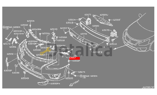Кронштейн переднего бампера внутр.левый большой Ниссан Теана L33 Китай