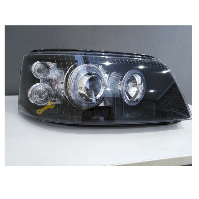 Фары тюнинг-комплект линзованные со светящимся ободком с рег мотора внутри черные для Фольксваген Транспортер Т5 2003-2009 (Depo)