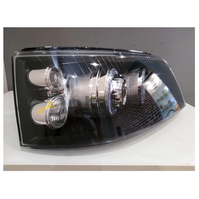 Фары тюнинг-комплект линзованные со светящимся ободком с рег мотора внутри черные для Фольксваген Транспортер Т5 2003-2009 (Depo)