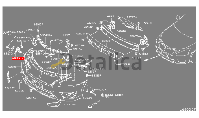 Кронштейн переднего бампера внутр.правый большой Ниссан Теана L33 Китай