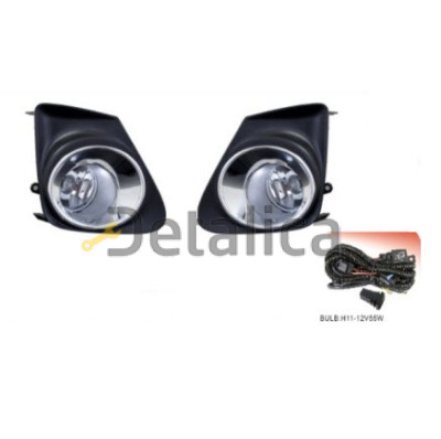 Фара противотуманная левая+правая комплект с проводкой кнопкой решетка бампера хром седан для Тойота Королла от 2010 (Тайвань) Седан