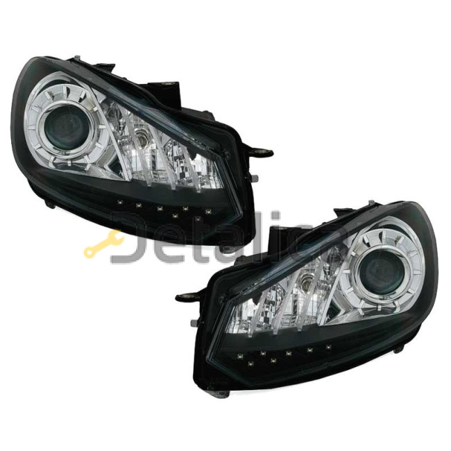 Фара тюнинг комплект линзованная с диодами с регулятором мотора внутри черная для Фольксваген Гольф 6 от 2009 (Depo)