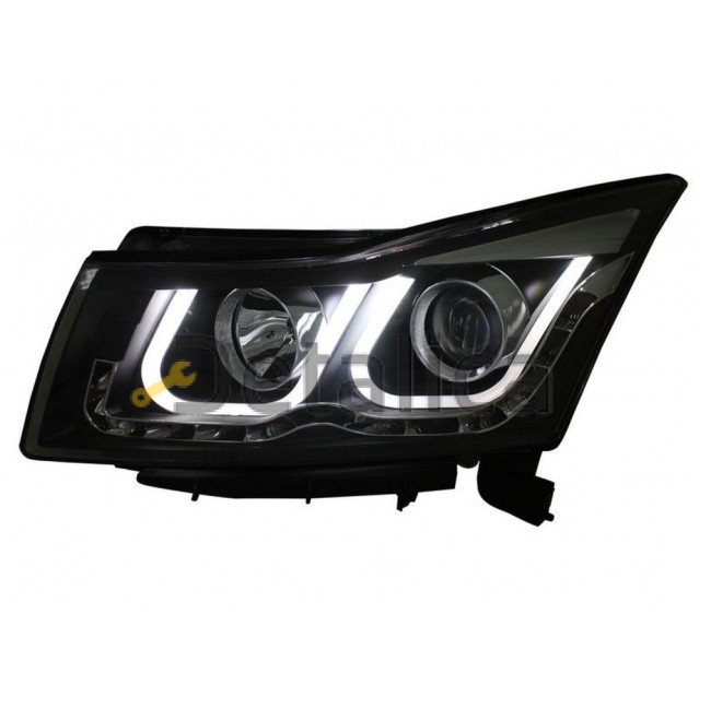 Фара левая+правая комплект тюнинг линзованная DEVIL EYES с светящимися ободком без корректора EAGLE EYES внутри черная для Шевроле Круз     005B-N