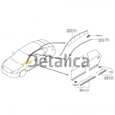 Молдинг кузова левый + правый комплект для Ниссан Теана J32