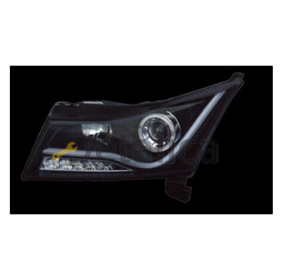 Фара левая+правая комплект тюнинг линзованная  с светящимися ободок, диод указатель поворота , светящимися секциями  JUNYAN внутри черная для Шевроле Круз