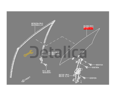Стекло боковое передней левой двери для Ниссан Тиида С13 оригинал