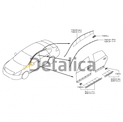 Молдинг передней правой двери для Ниссан Теана J32 от 2011 хром темный (Оригинал)