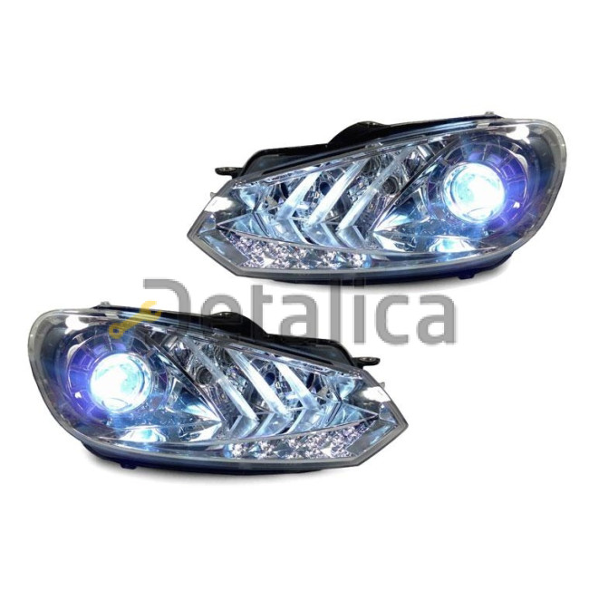 Фара тюнинг комплект линзованная с диод габарит с регуляторм мотора внутри хром для Фольксваген Гольф 6 от 2009 (Depo)