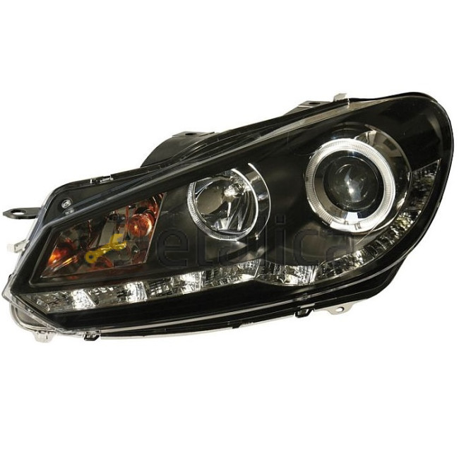 Фара тюнинг комплект линзованная со светящимся ободком регулятором мотора внутри черная для Фольксваген Гольф 6 от 2009 (Junyan)