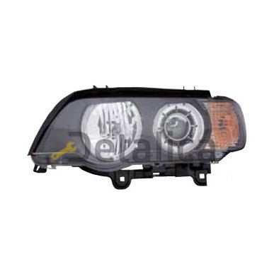 Фара левая+правая комплект тюнинг с диодным светящимся ободком , реуляторм мотора , линза , внутри черная нов.неориг. BMW X5 E53 Depo 1999-2004